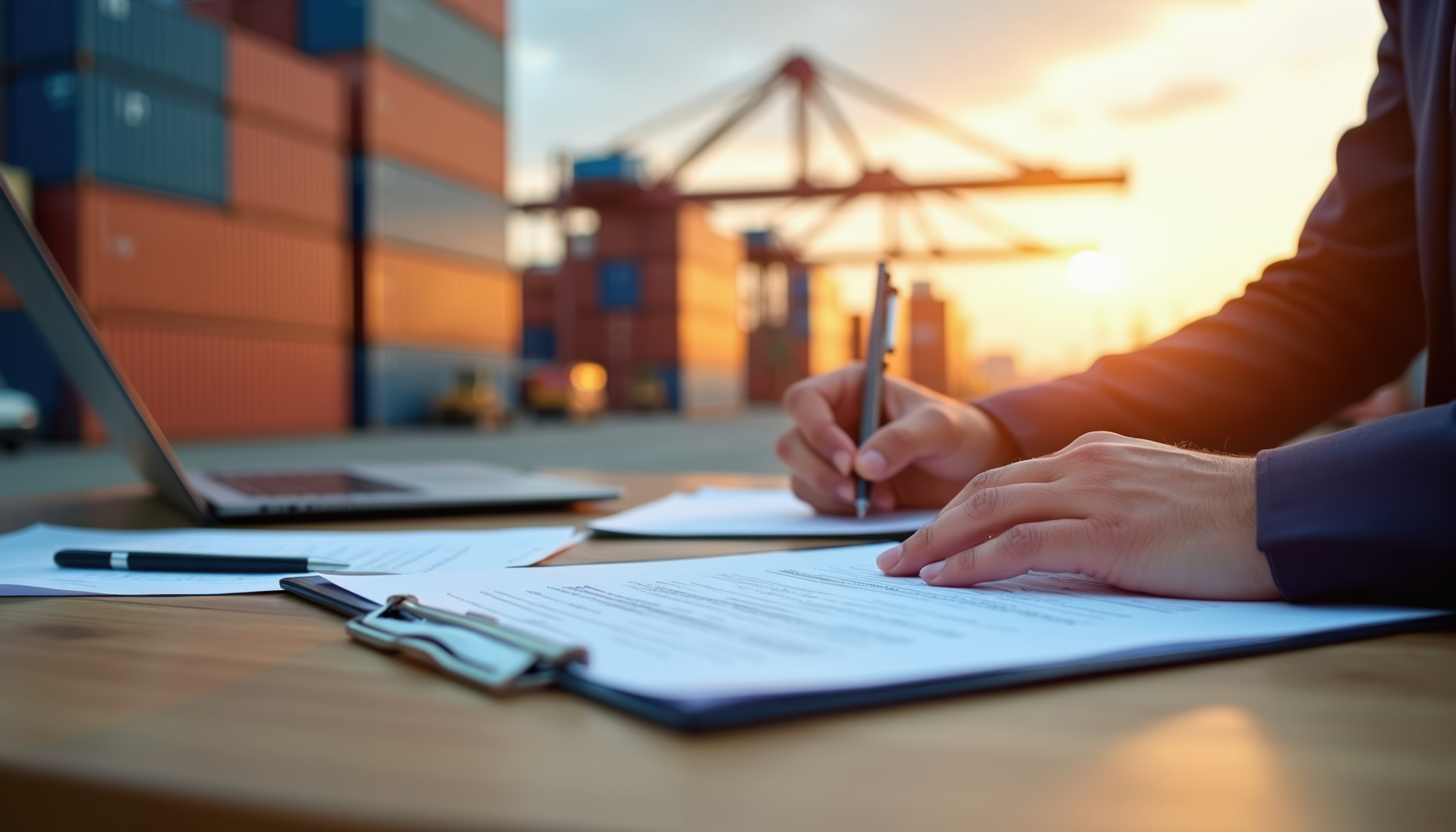Preparing customs documentation for clearing used clothing at the port