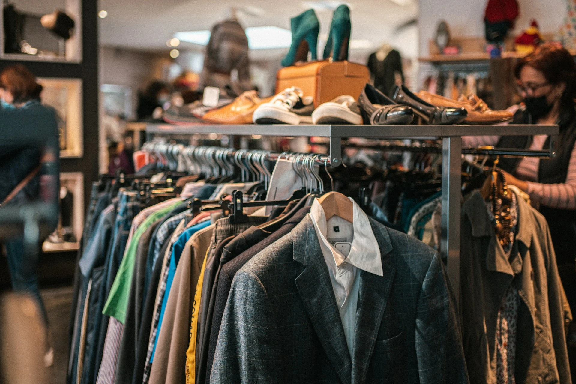 Rack of vintage clothing from US collection in a store in Germany 